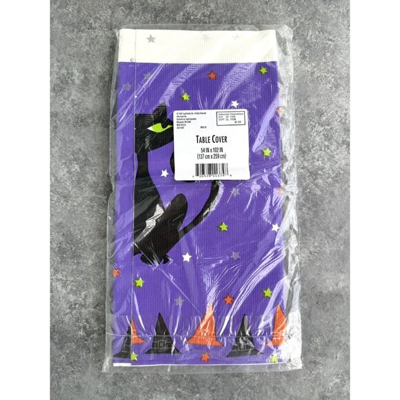 Vintage Target Halloween Black Cat Paper Tablecloth Purple Stars 2002 Party NEW - Picture 1 of 4